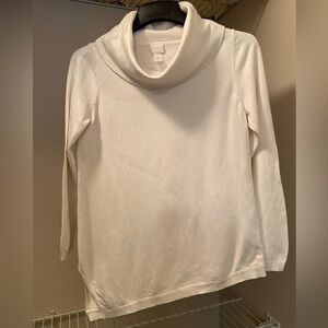 Chico’s size 1 cream-colored cowl neck sweater with diagonal hem